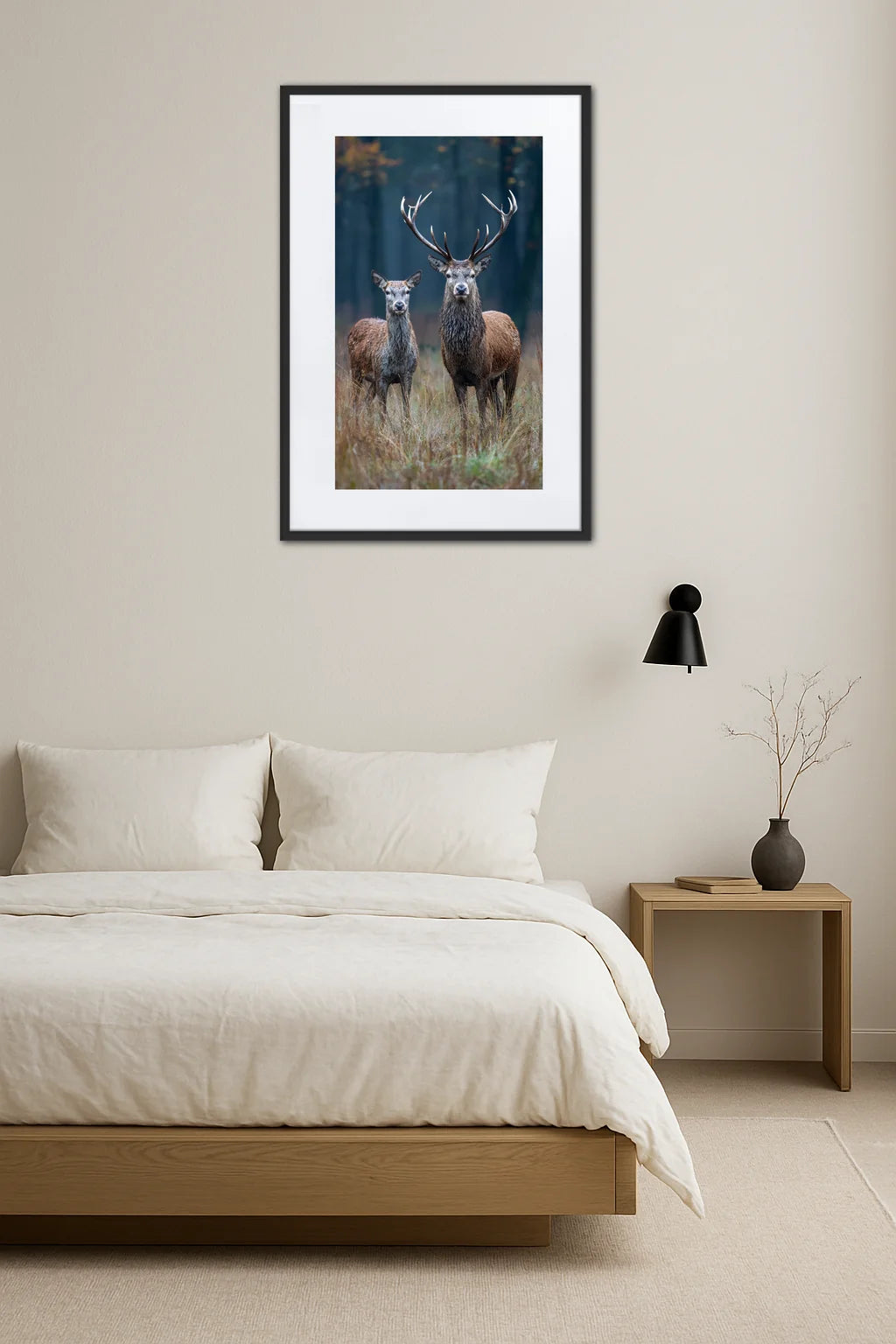 Tableau couple de cerfs au-dessus d’un lit