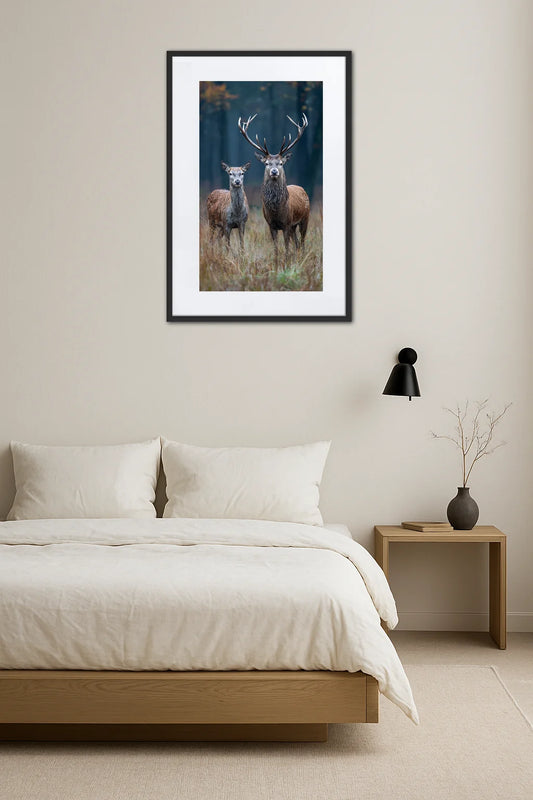 Tableau couple de cerfs au-dessus d’un lit