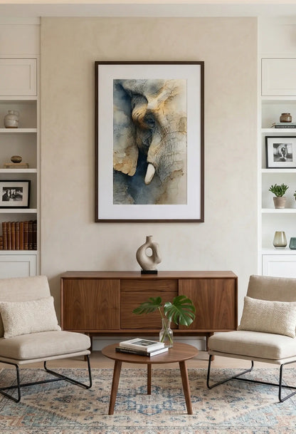 Tableau éléphant abstrait aquarelle