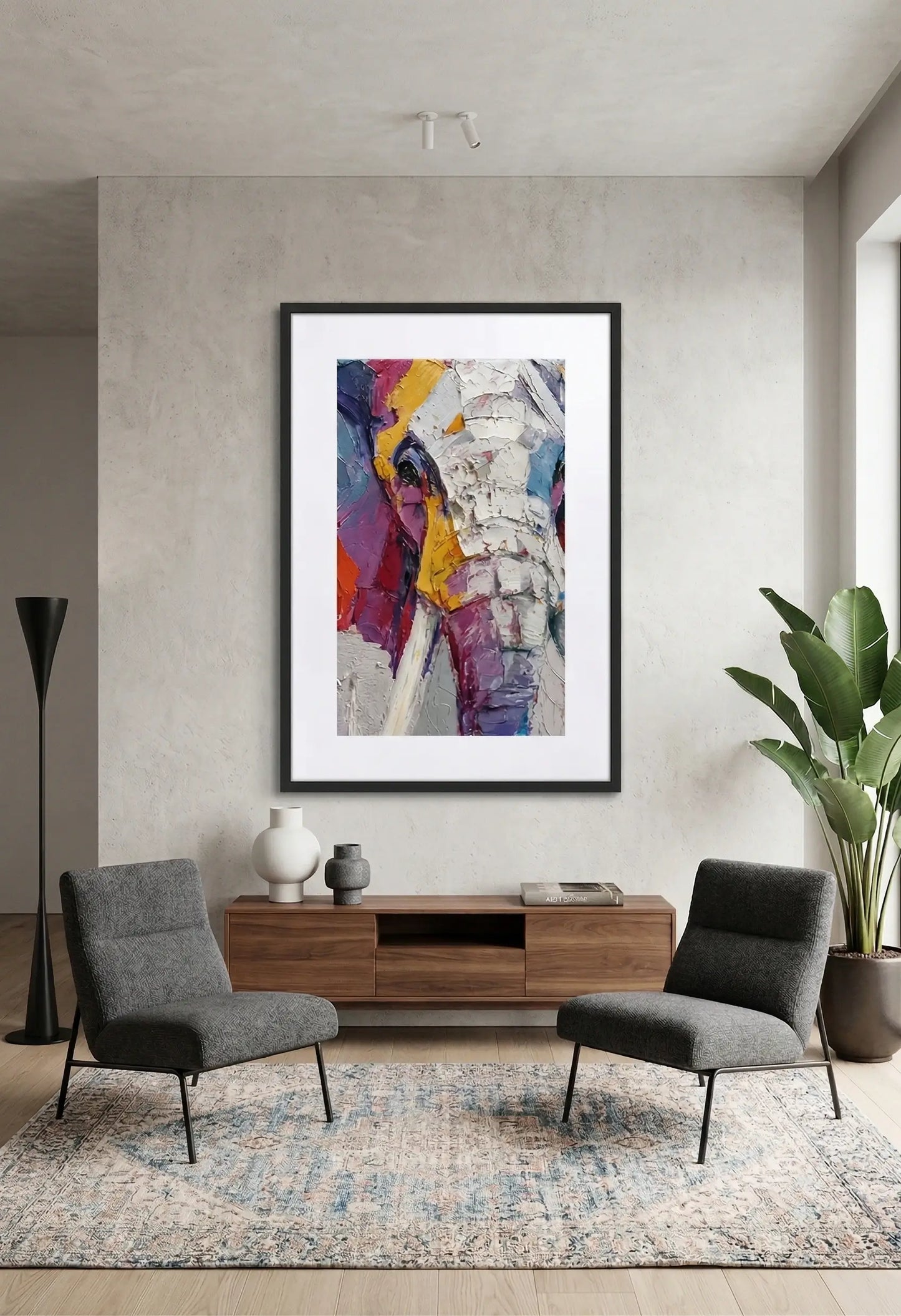 Tableau éléphant abstrait expressionniste