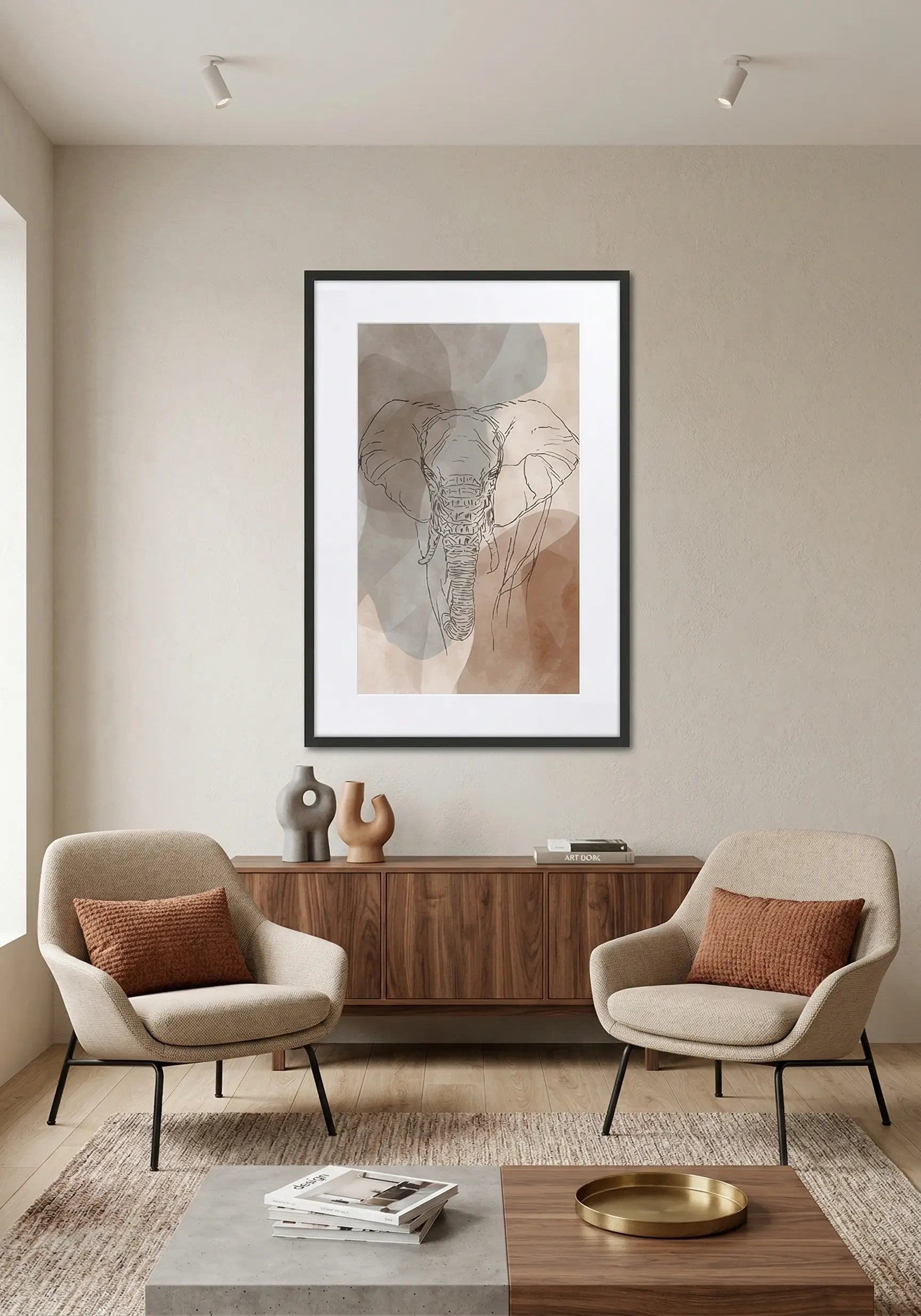 Tableau éléphant abstrait minimaliste