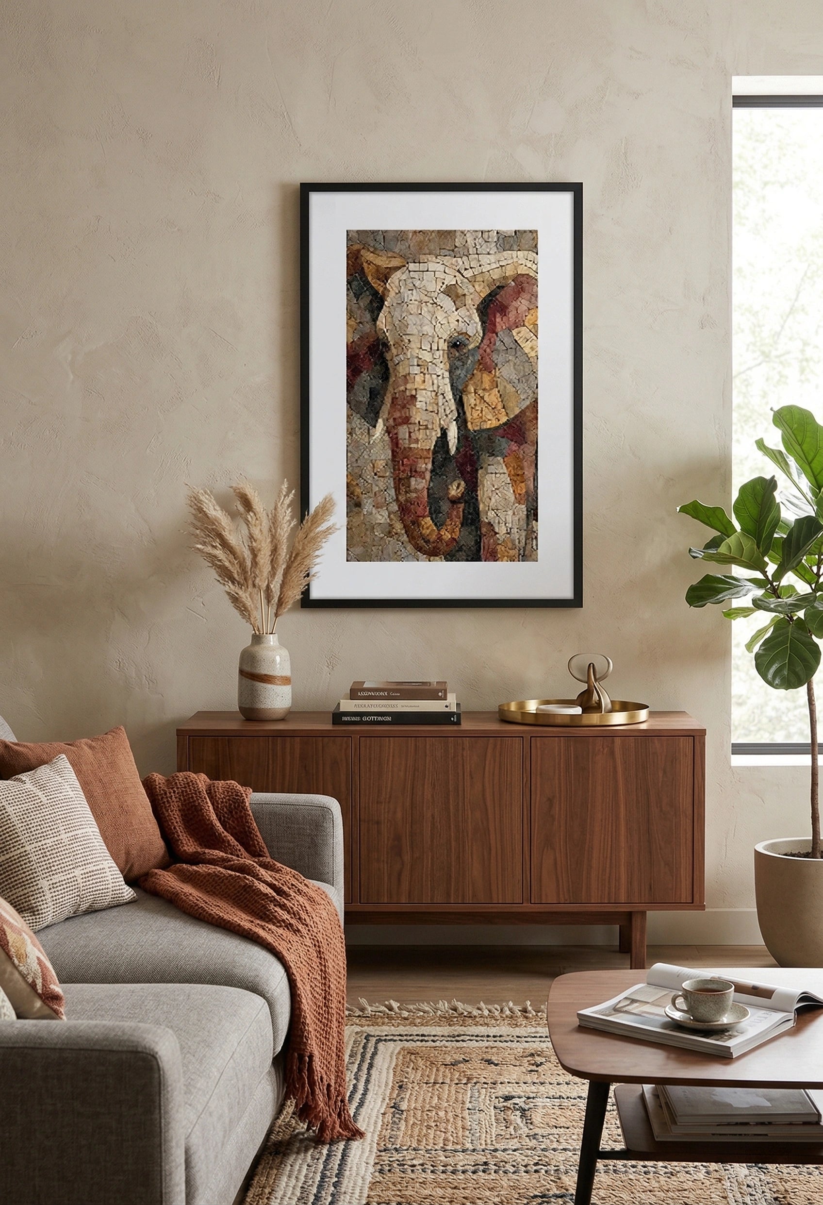 Tableau éléphant abstrait mosaique