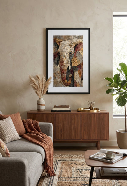 Tableau éléphant abstrait mosaique