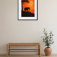 Tableau éléphant Afrique au coucher de soleil accroché au mur au-dessus d’un banc