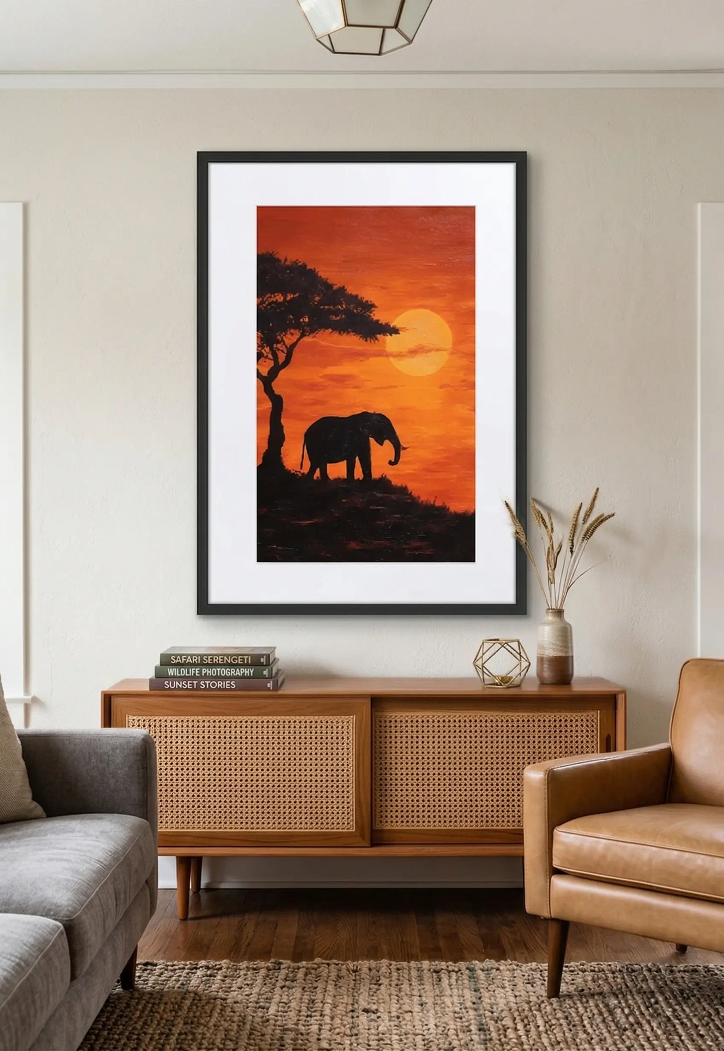 Tableau éléphant couché de soleil