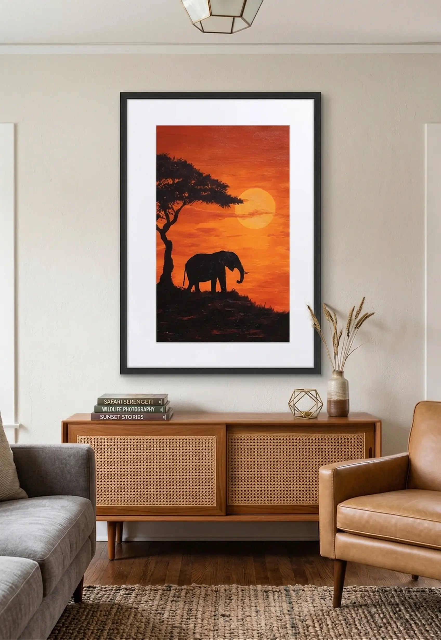 Tableau éléphant couché de soleil