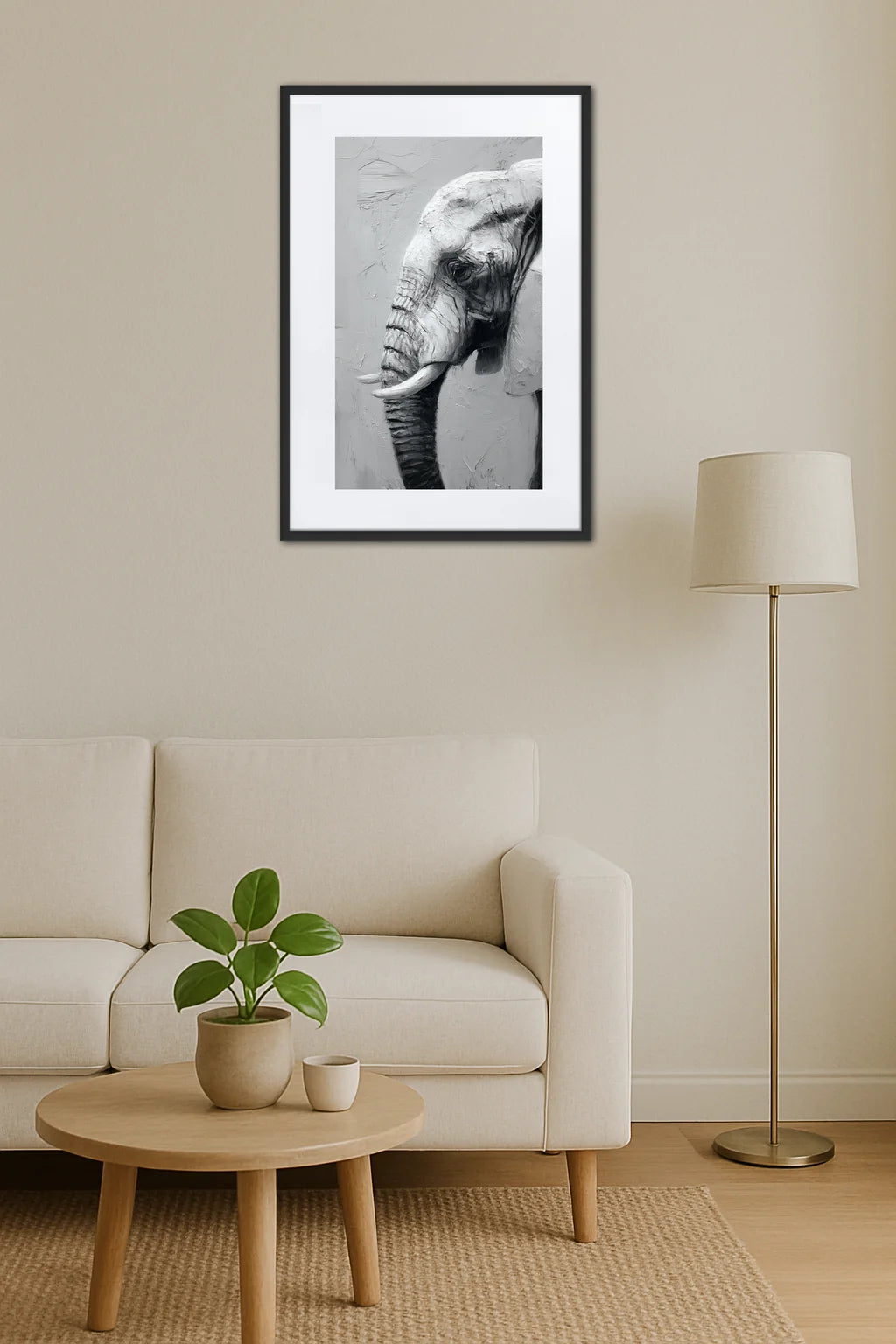 Tableau Elephant de Profil en Noir et Blanc
