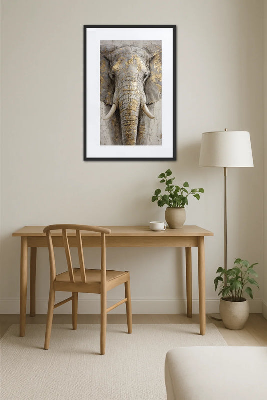 Tableau éléphant doré dans un bureau