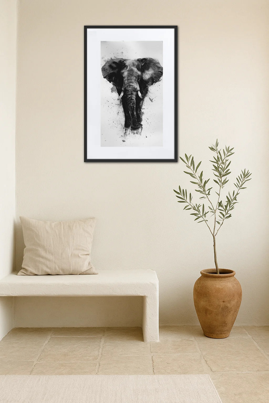 Tableau éléphant encre