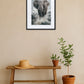 Tableau éléphant gris accroché au mur au-dessus d’un banc avec plante