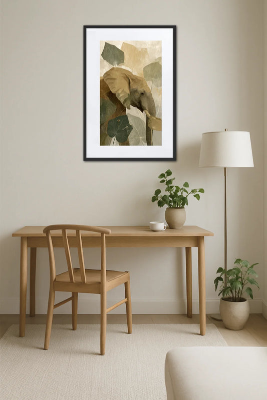 Tableau éléphant jungle dans un bureau