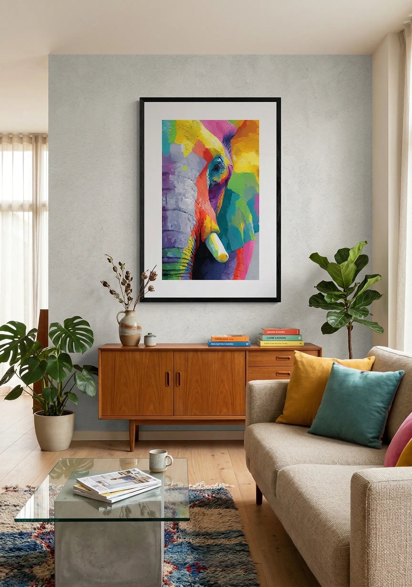 Tableau éléphant multicolore