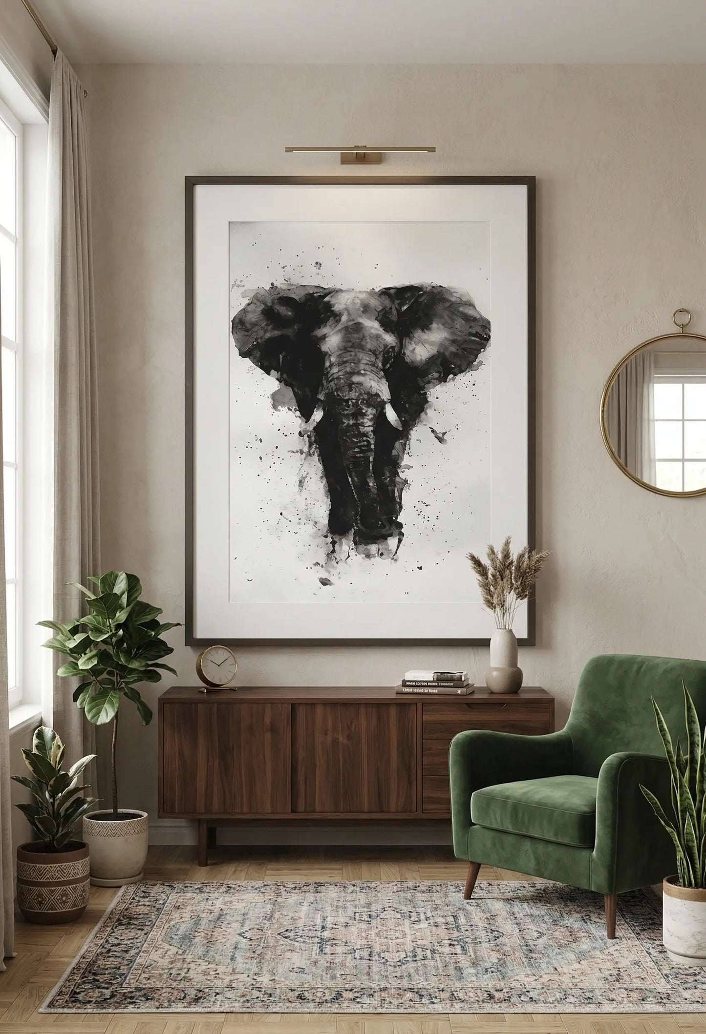 Tableau éléphant noir et blanc encore