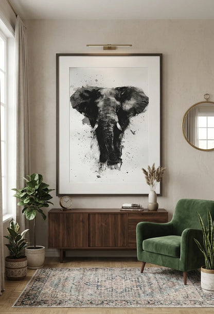 Tableau éléphant noir et blanc encore
