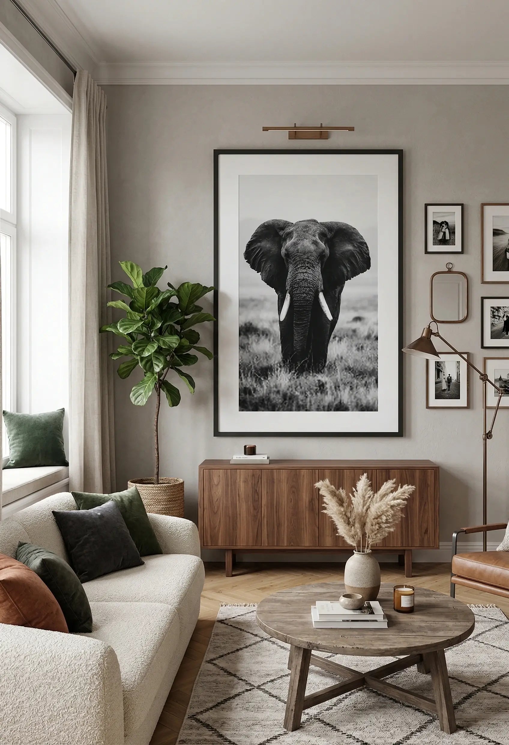 Tableau éléphant noir et blanc photo