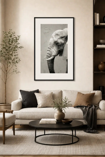 Tableau éléphant noir et blanc de porfil