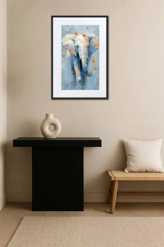 Tableau éléphant papillon dans une entrée