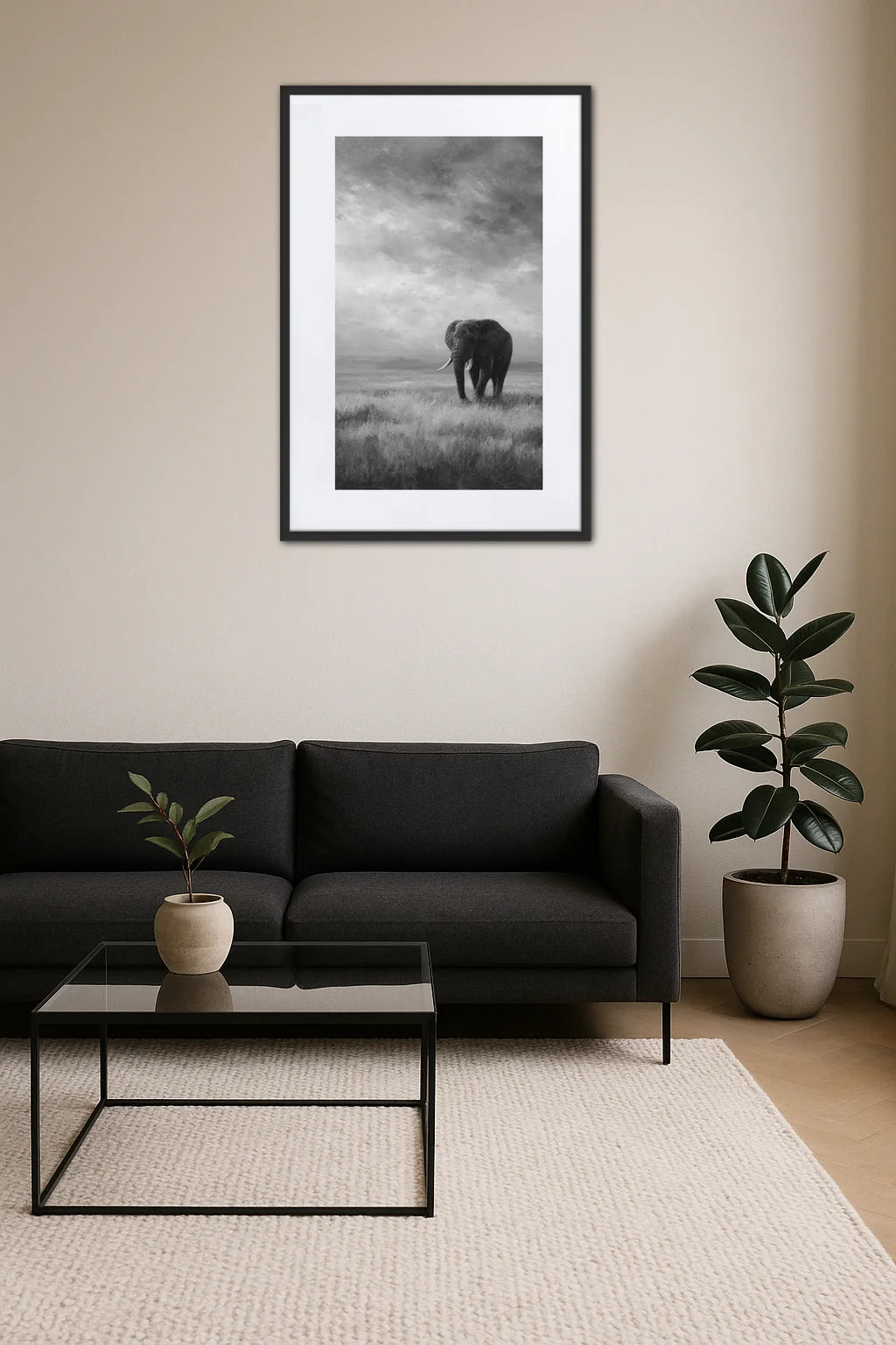 Tableau éléphant paysage