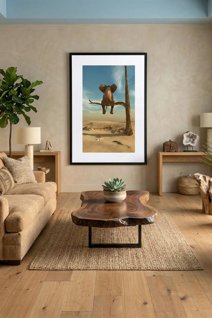Tableau éléphant sur une branche dans un salon