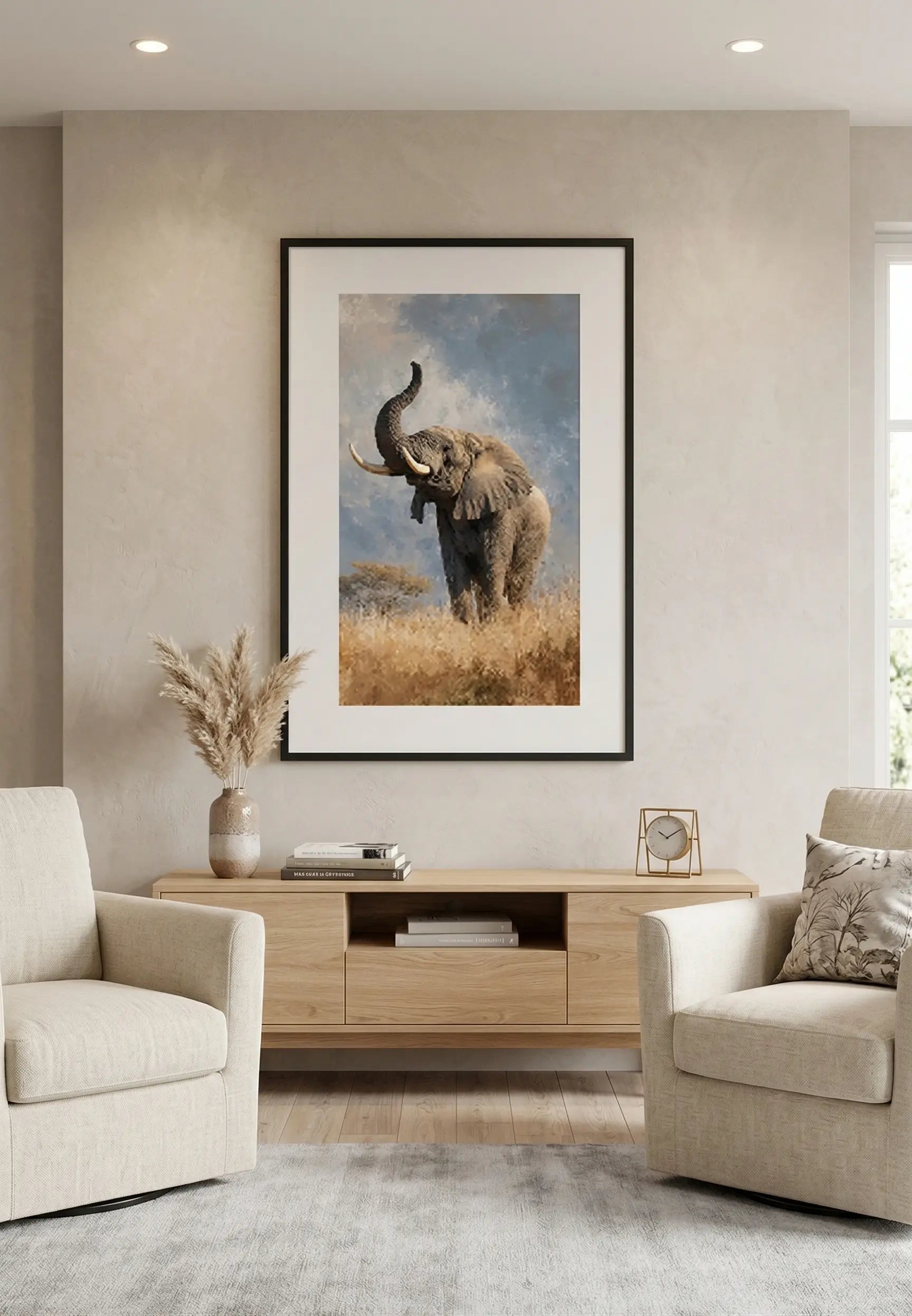 Tableau éléphant trompe en l’air