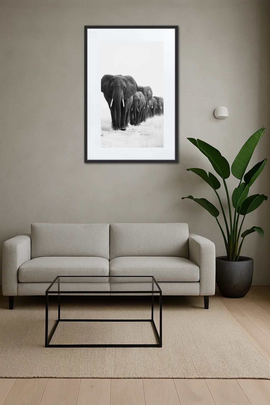 Tableau éléphant troupeau