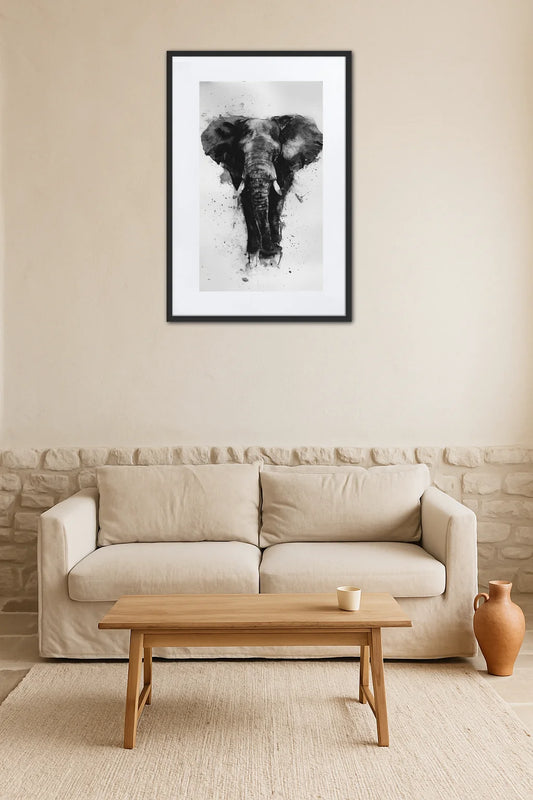 Tableau Encre de Chine Elephant Noir et Blanc 