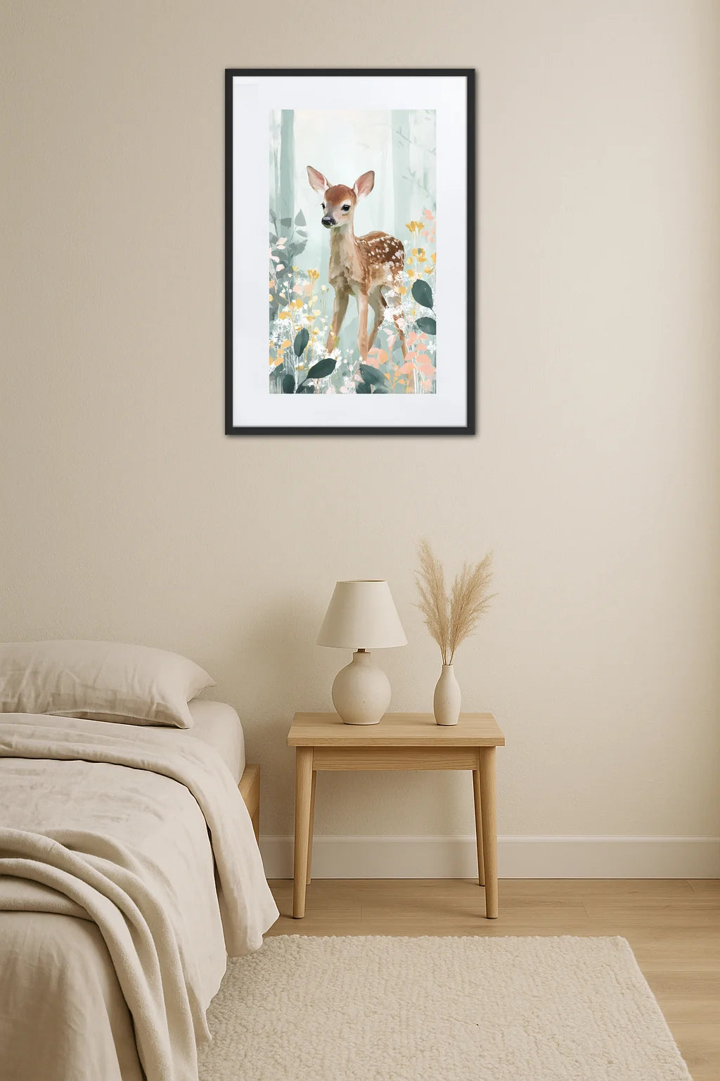 Tableau faon enfant au-dessus d’un lit