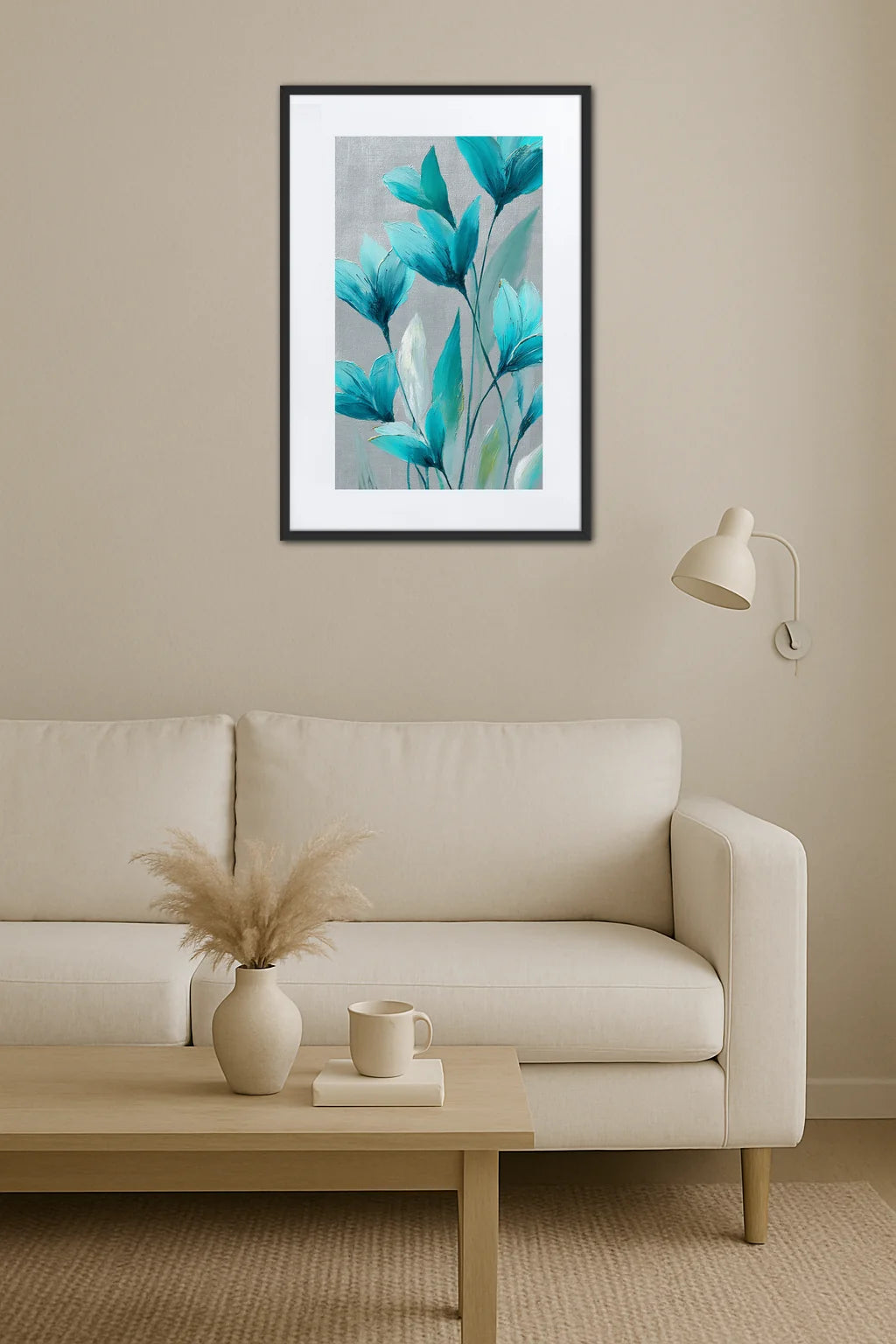 Tableau Fleur Bleu Canard
