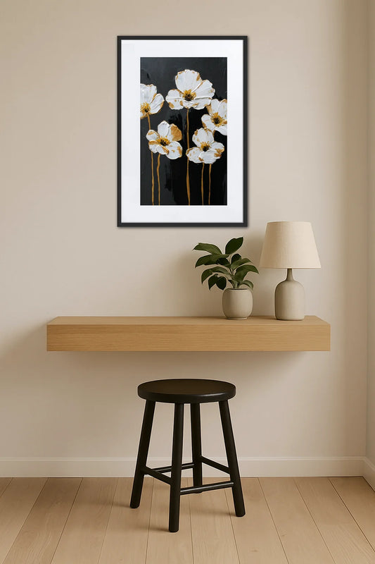 Tableau Fleur Noir Et Or