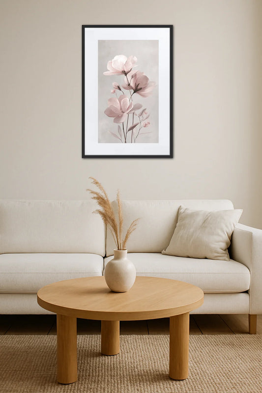 Tableau Fleur Rose Et Gris
