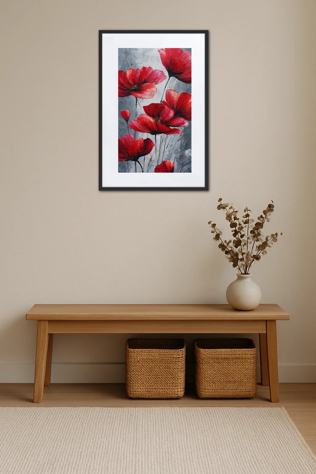 Tableau Fleur Rouge Et Gris