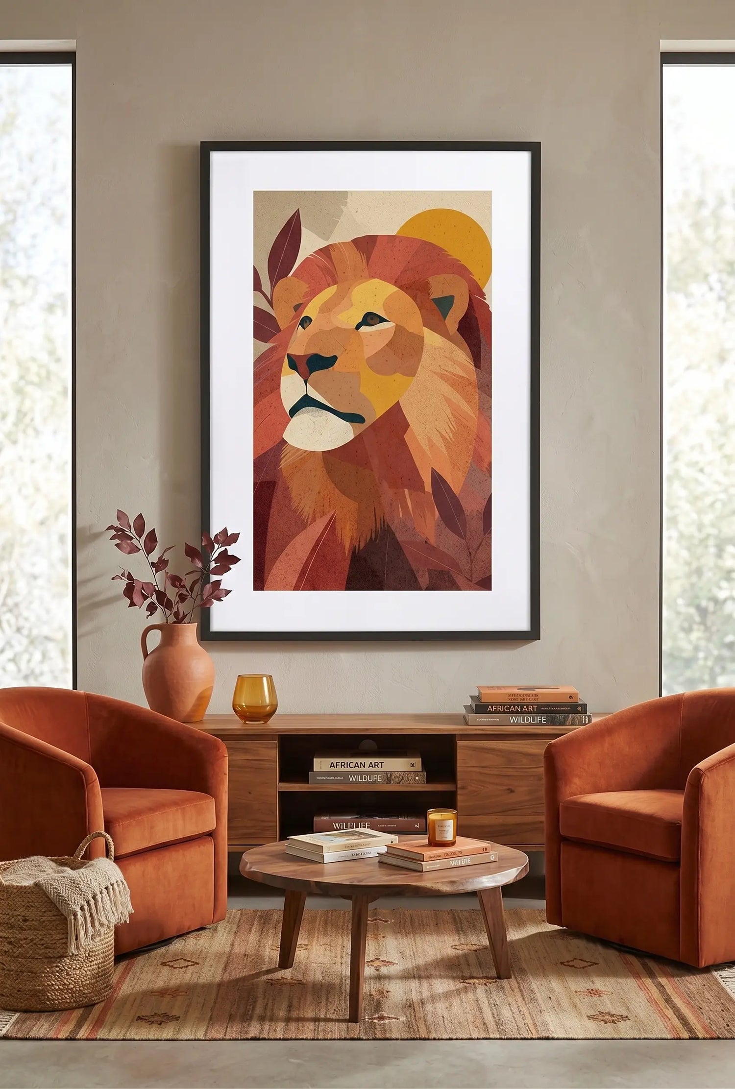 Tableau Lion Abstrait Aplat De Couleur