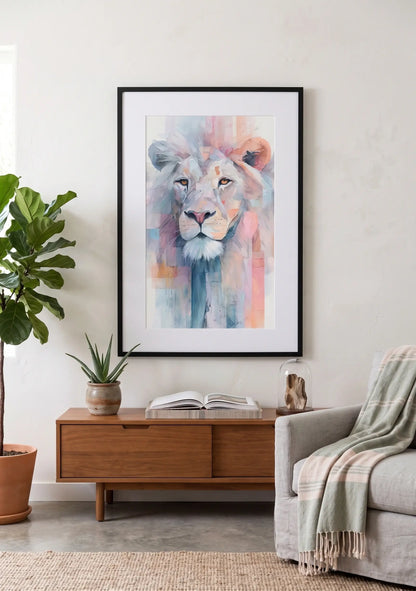 Tableau Lion Abstrait Pastel