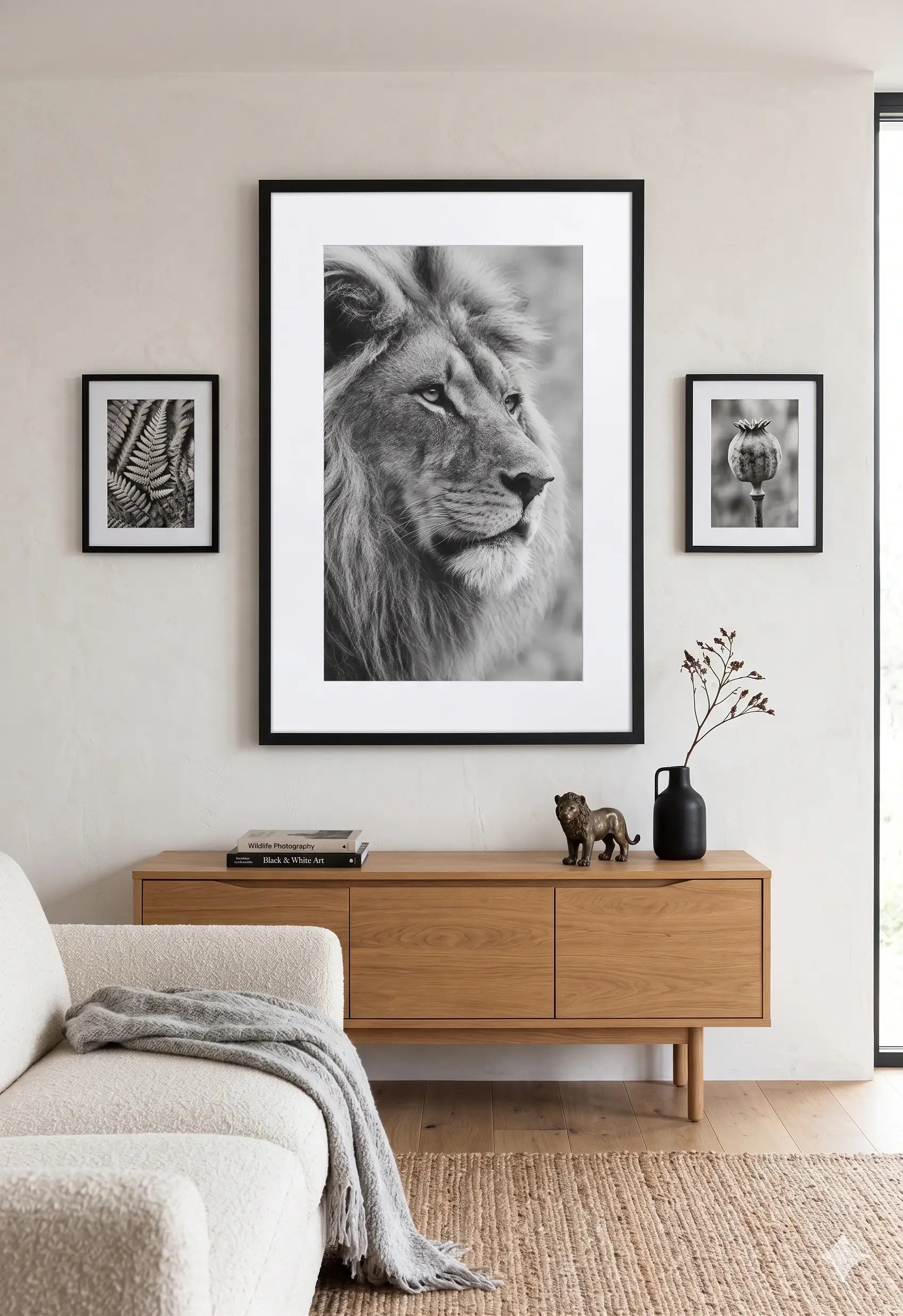 Tableau Lion Noir et Blanc au Crayon