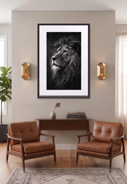 Tableau Lion Noir et Blanc Clair-Obscur