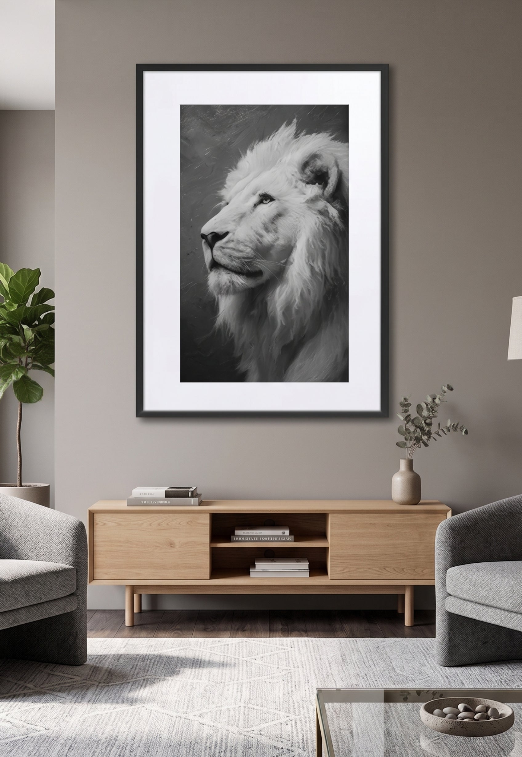 Tableau Lion Noir et Blanc Contraste