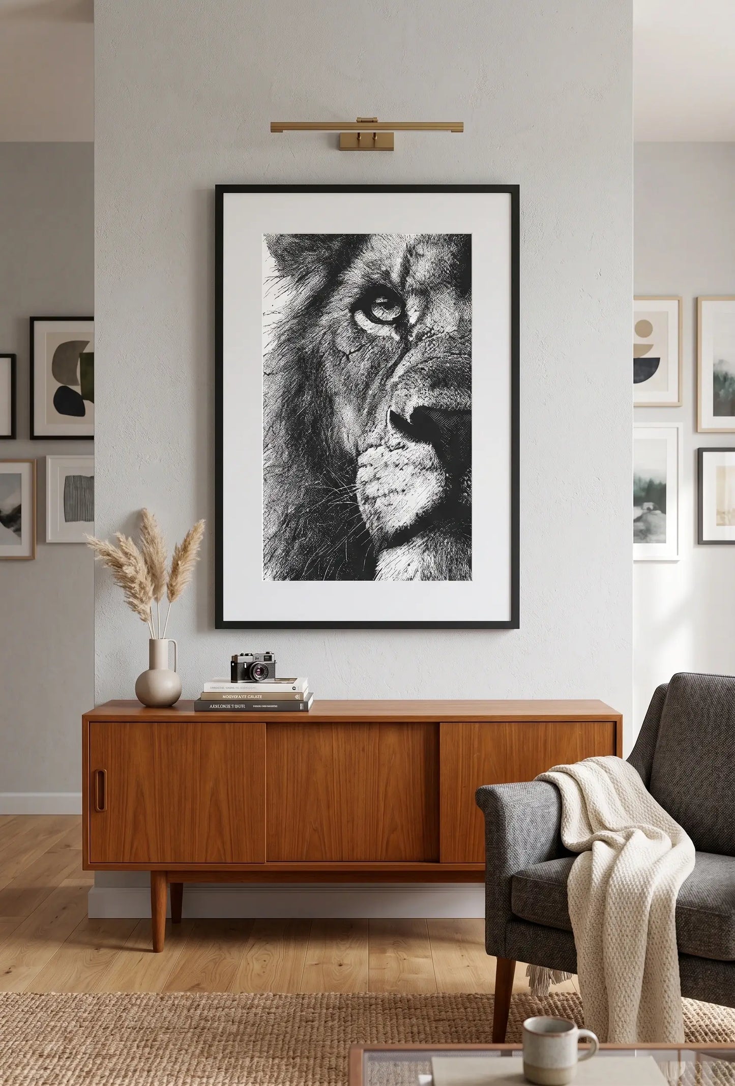 Tableau Lion Noir et Blanc Encre de Chine