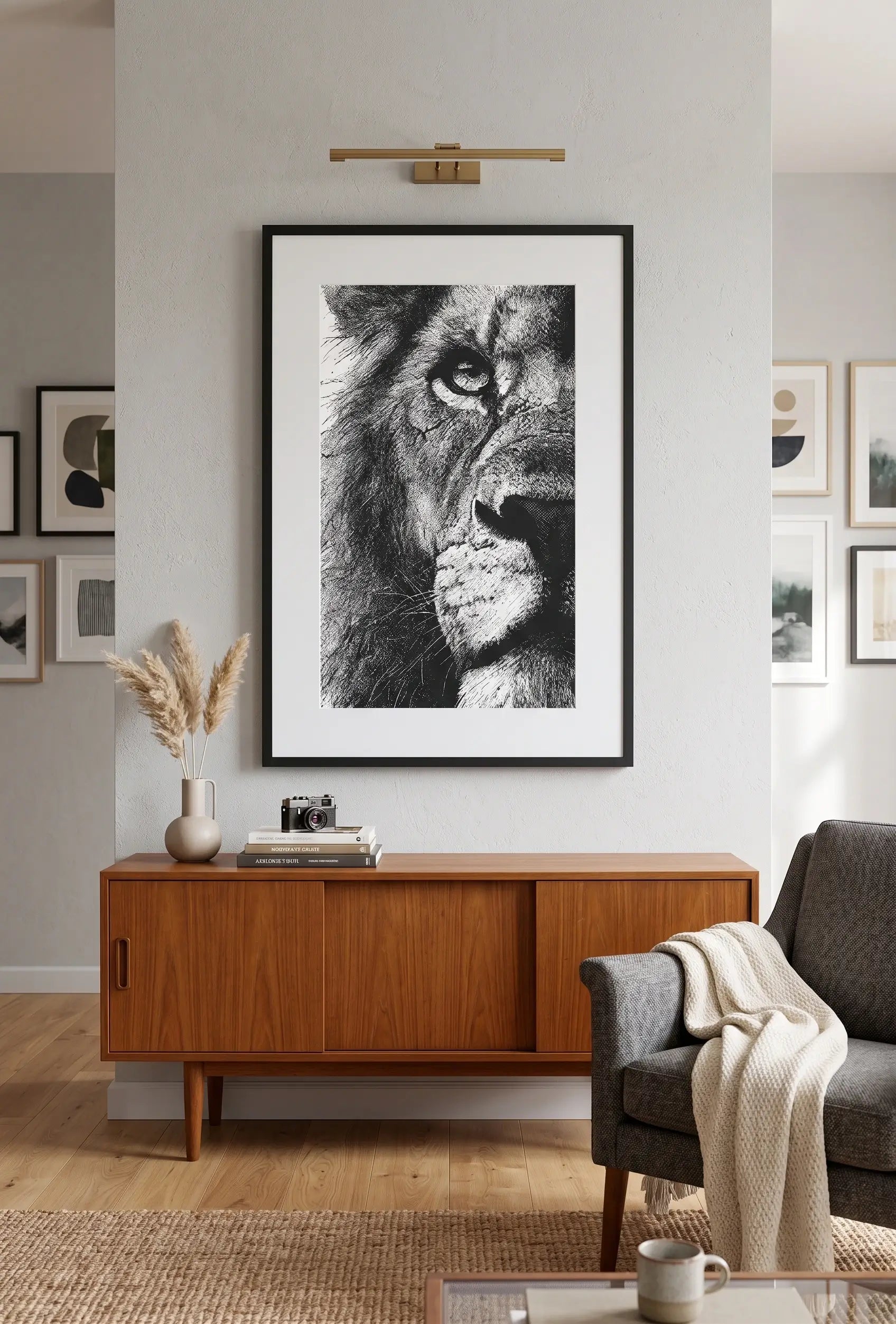 Tableau Lion Noir et Blanc Encre de Chine