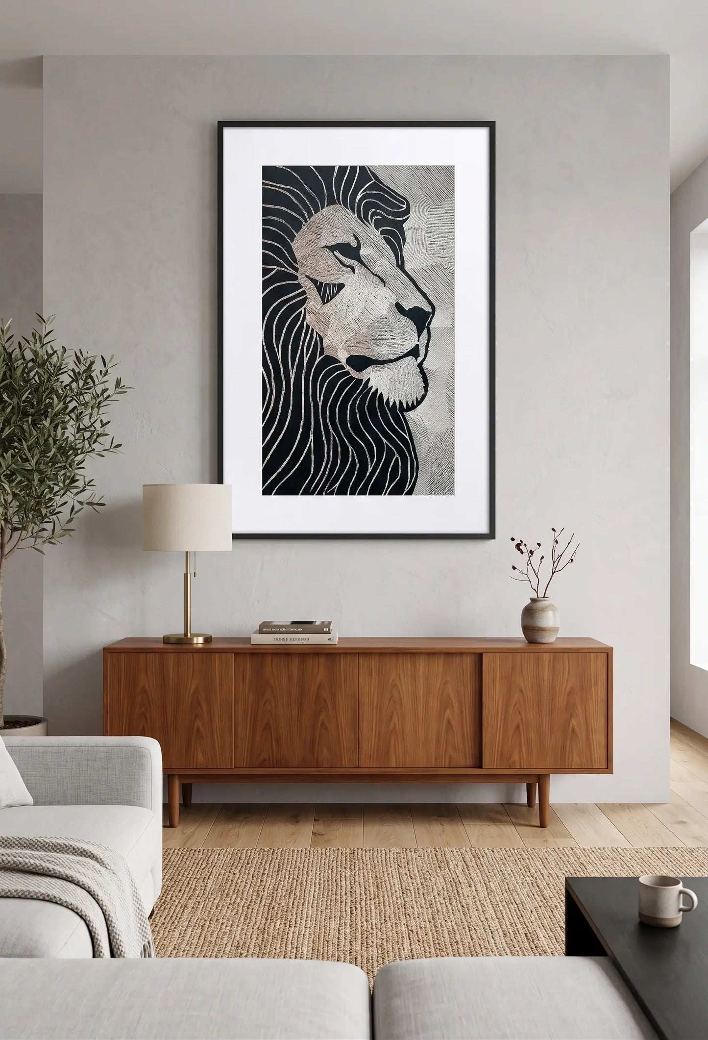Tableau Lion Noir et Blanc Estampe