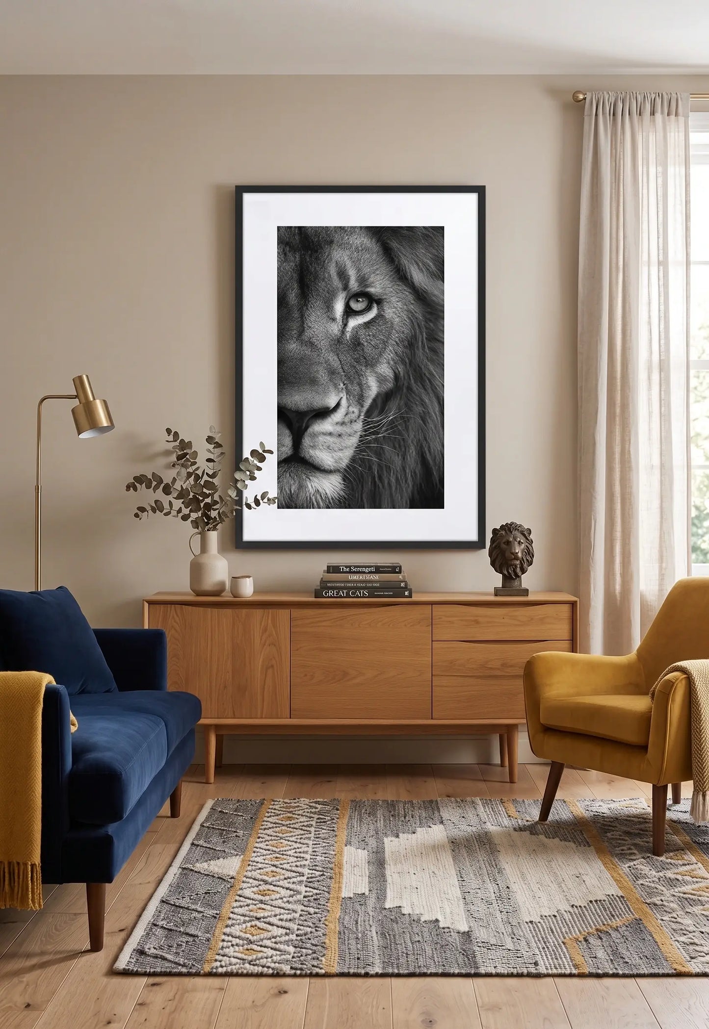 Tableau Lion Noir et Blanc Gros Plan