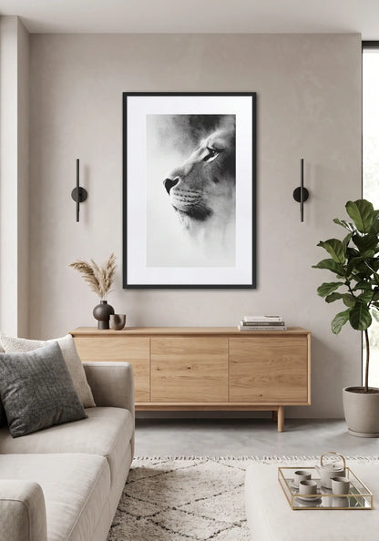 Tableau Lion Noir et Blanc Lavis