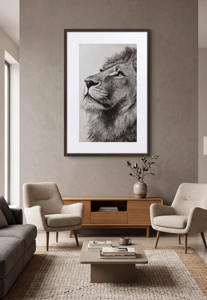 Tableau Lion Noir et Blanc Plume Fine