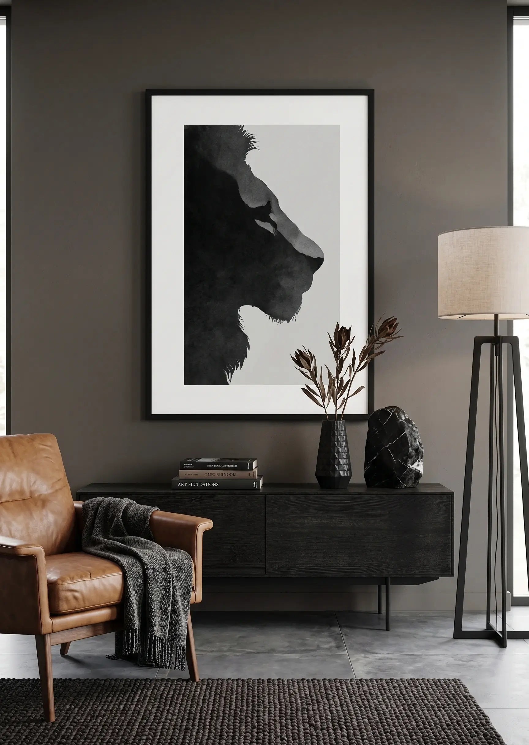 Tableau Lion Noir et Blanc Silhouette