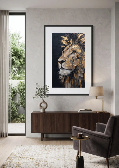 Tableau Lion Noir et Or