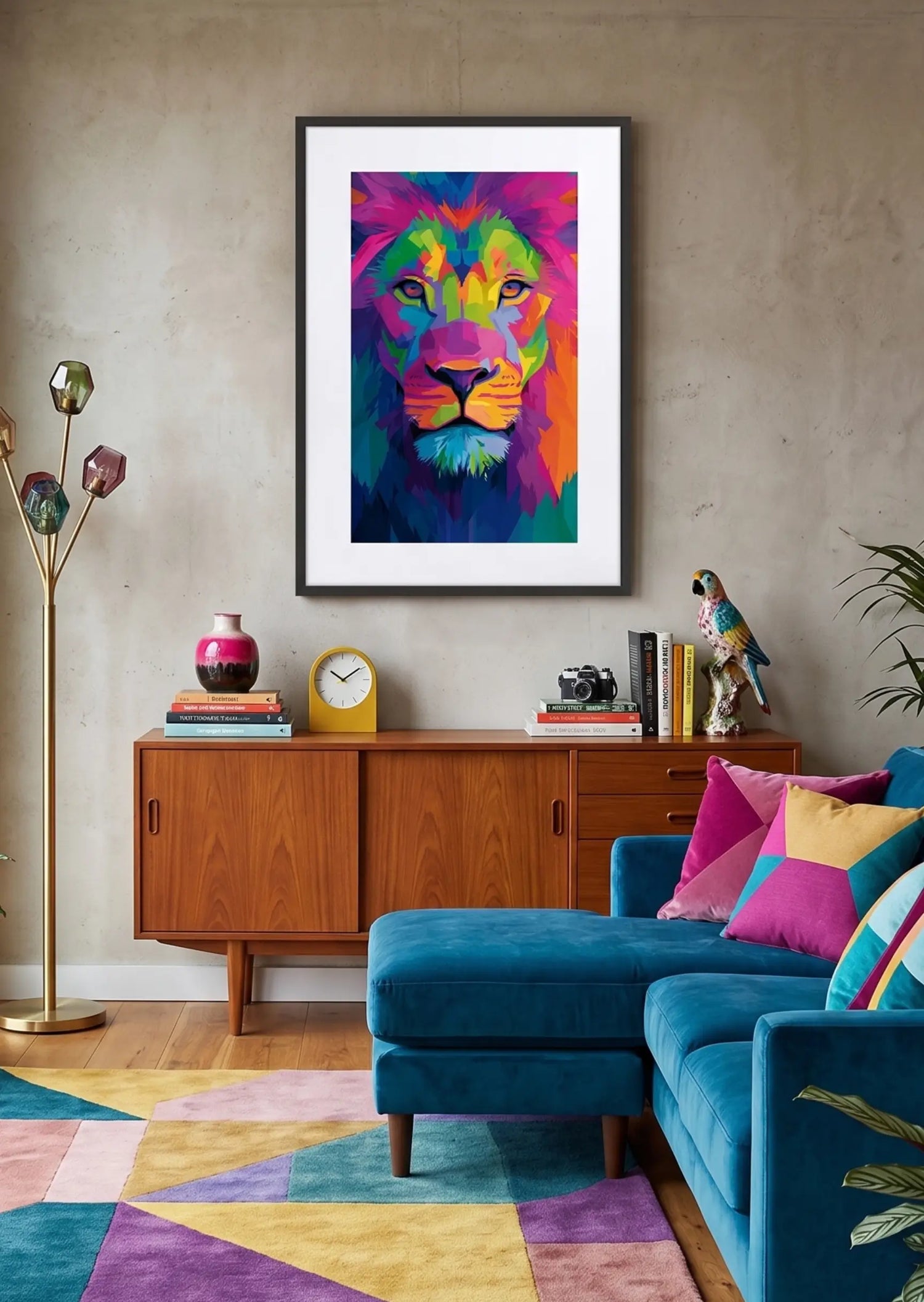 Tableau lion pop art multicolore