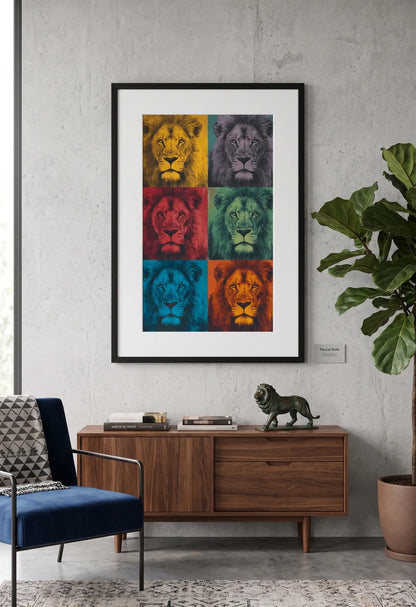 Tableau Lion Pop Art Répétition