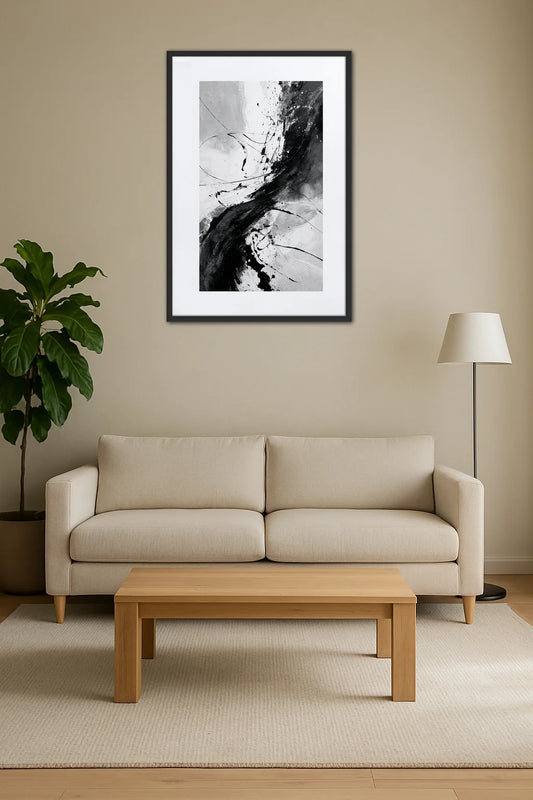 Tableau Noir Et Blanc Abstrait Contemporain