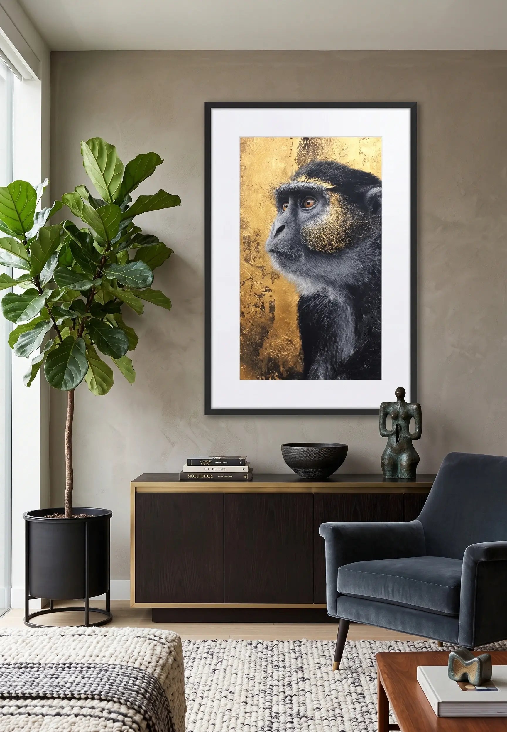 Tableau Singe Noir et Or