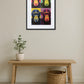 tableau singe pop art repetition au dessus d’un banc avec plante