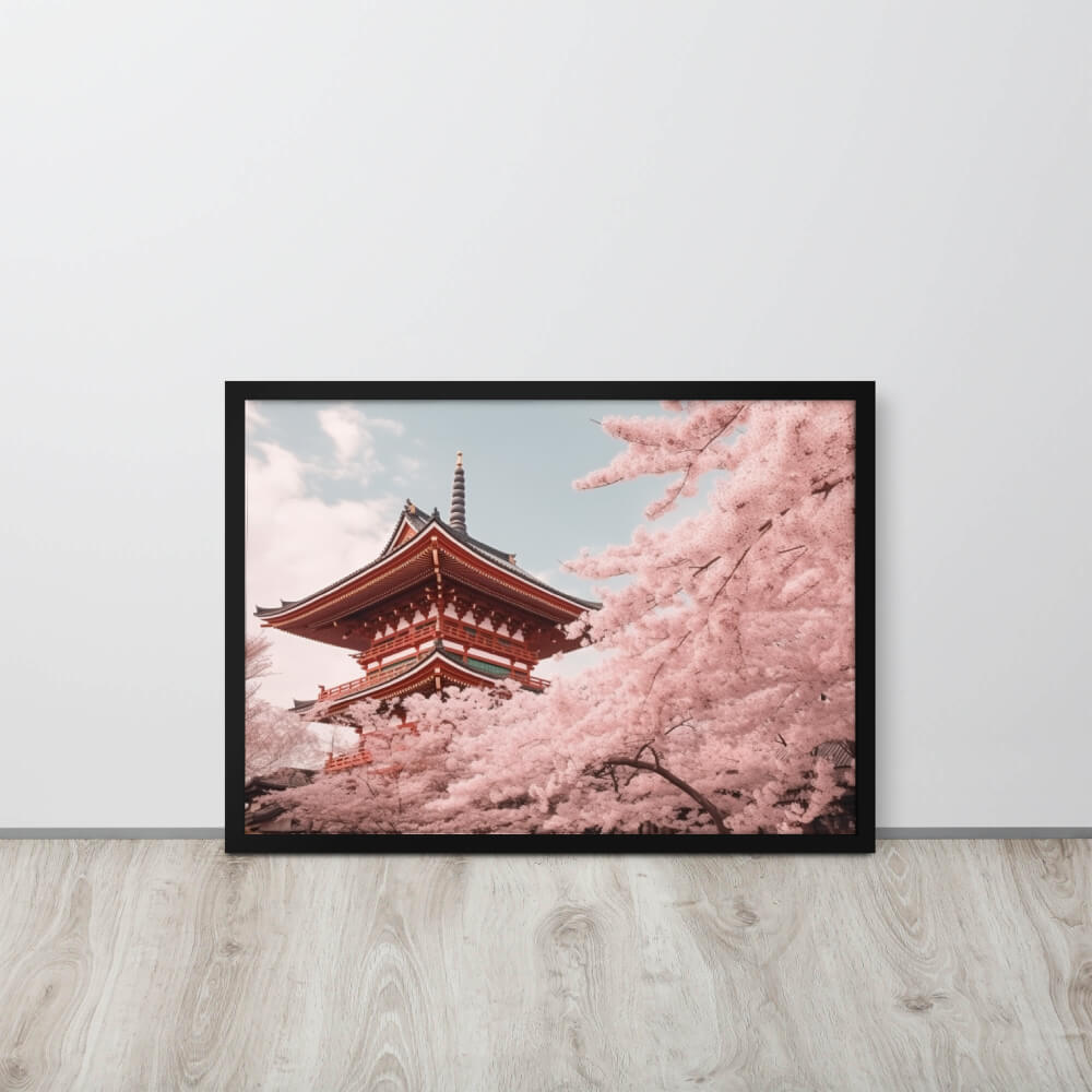 Tableau Japonais Temple & Cerisier